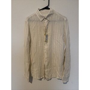 Mudo Collection Cream Linen Blend Shirt Sz‎ M | Long Sleeve Summer Casual Mens